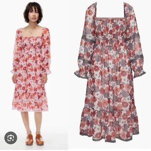Aritzia Wilfred Grace Dress Smoked Chiffon Floral Sz Sm NEW Boho Festival